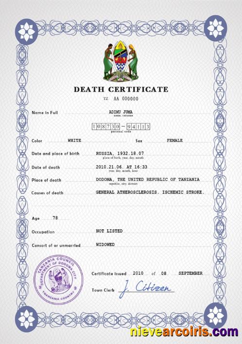 Tanzania vital record death certificate